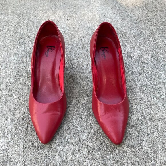 Red Leather Kitten Heel Size 2.5W - Picture 4 of 6
